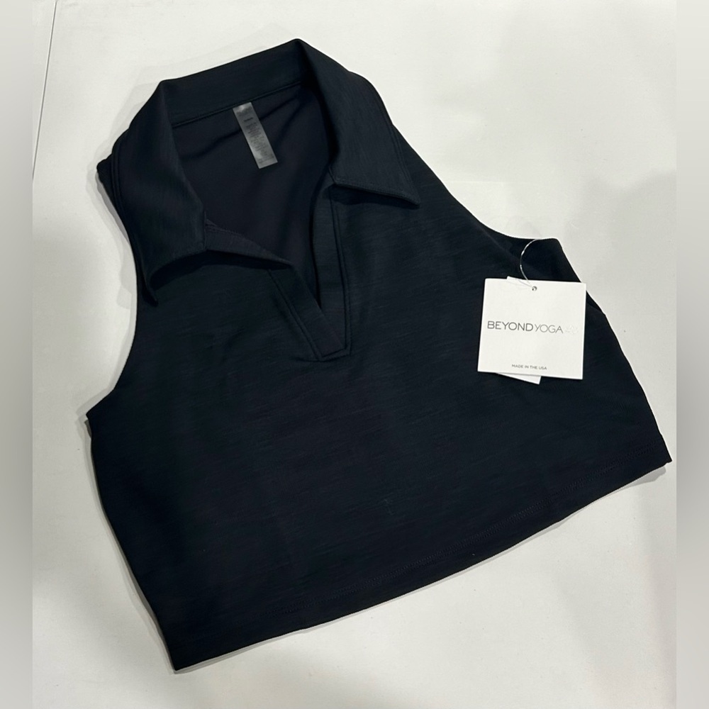 Beyond Yoga Women's Medium Heather Rib Prep Cropped Tank Black Heather NWT